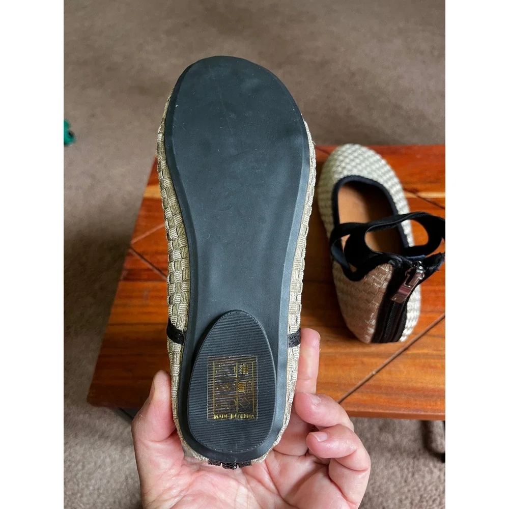 Bernie Mev Kids Woven Metallic Champagne Ankle Strap Ballet Flats Size 31/US 13